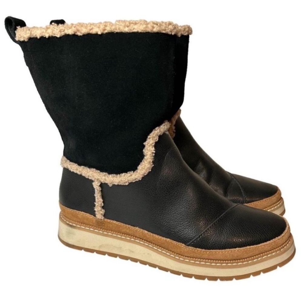 Toms Makenna Black & Tan Women's Boot Sz 6 Leather Nubuck Upper Water-resistant